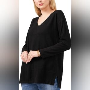 NWT VINCE CAMUTO Contrast Chain Stitch Sweater In Black SZ 3X